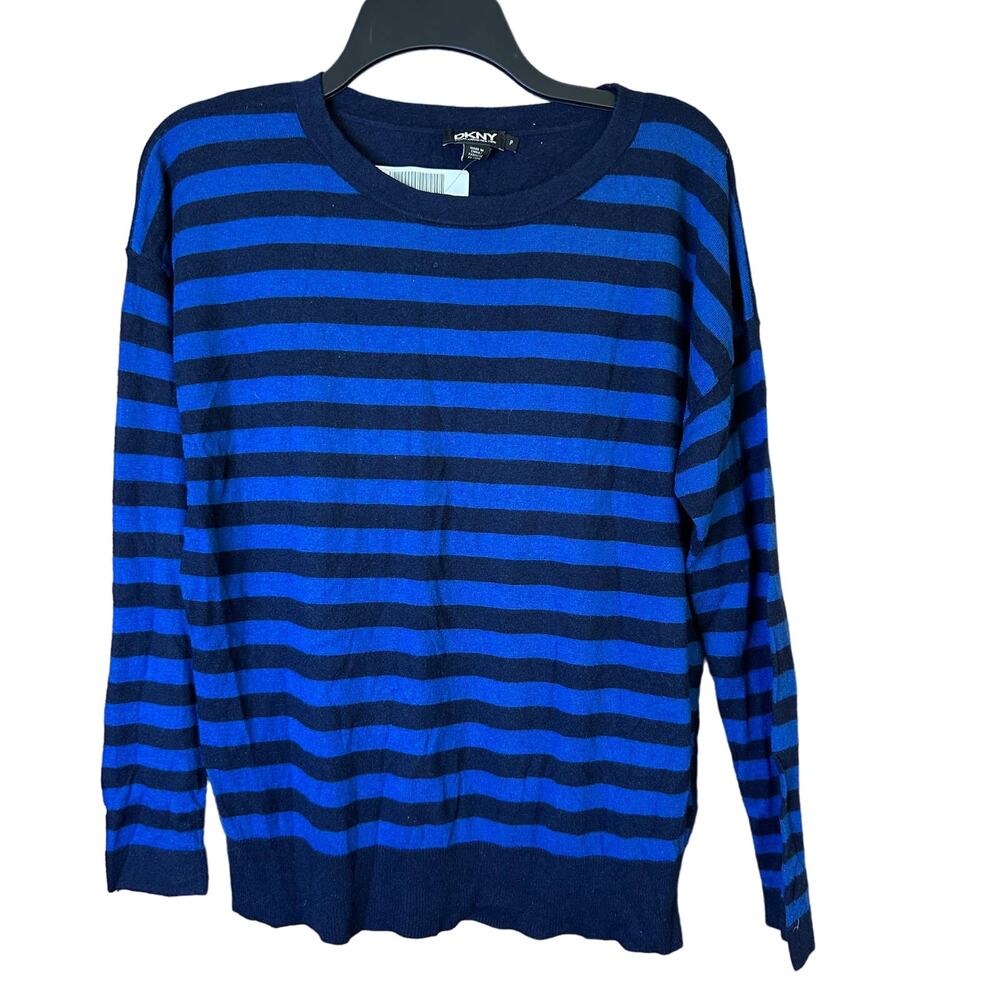 DKNY Women's Blue/Navy Striped Crew Neck Pullover Sweater Size appx‎ M/L P
